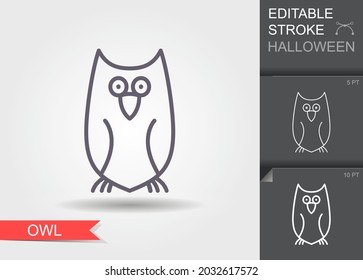 Halloween Pumpkin. Outline icon with editable stroke. Linear Halloween Symbol with shadow