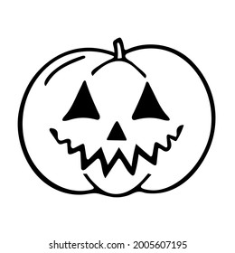 Halloween pumpkin outline icon. Vector illustration isolated on white.