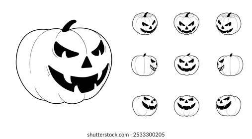 CONJUNTO DE VARIAÇÃO DE ÂNGULOS DE DESIGN DE ATIVO DE CONTORNO DE ABÓBORA DE HALLOWEEN