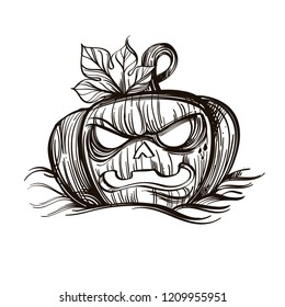 Halloween pumpkin. Outline vector illustration isolated on white background for greeting cards, invitations, coloring and much more.