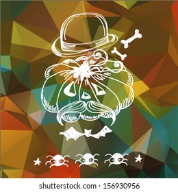 Halloween pumpkin over abstract background, retro style, Vector