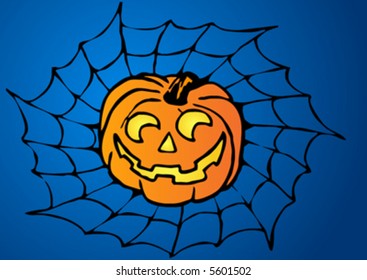 halloween pumpkin over a big spider web