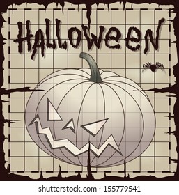 Halloween pumpkin over old map with grid. Vector EPS10.