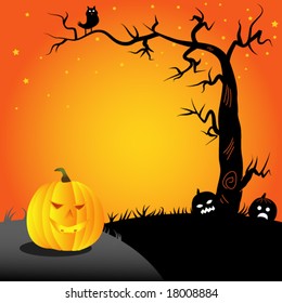halloween- pumpkin and an owl on a tree