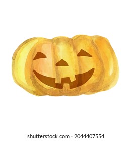 Halloween Pumpkin painted watercolor. Template for packaging, greeting card, banner, poster, print, web design. Hand Drawn vector illustration.