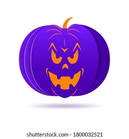 halloween pumpkin with paper cut style on white background. vector illustration