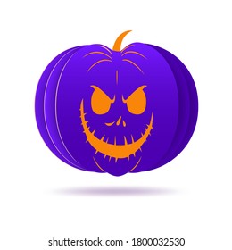 halloween pumpkin with paper cut style on white background. vector illustration