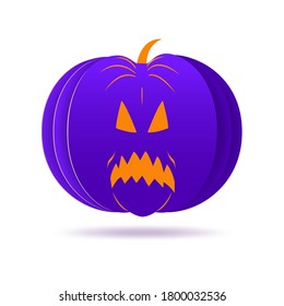 halloween pumpkin with paper cut style on white background. vector illustration