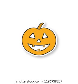 Halloween pumpkin patch. Autumn holidays. Halloween party decoration. Color sticker. Vector isolated illustration