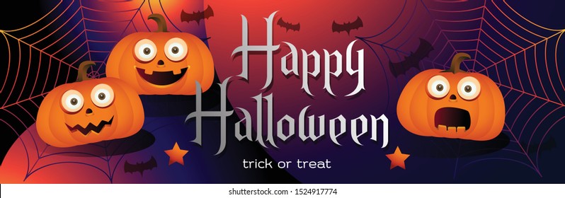 Halloween pumpkin patch in the moonlight. Happy Halloween calligraphy. banners party invitation.Vector illustration.