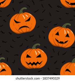 Halloween pumpkin pattern. Halloween pumpkin background. Seamless halloween pumpkin design. Dark background