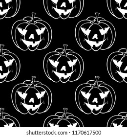 Halloween pumpkin pattern. Black and white seamless background for textile, wallpapers and fabrics. Vector illustration