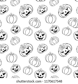 Halloween pumpkin pattern. Black and white seamless background for textile, wallpapers and fabrics. Vector illustration