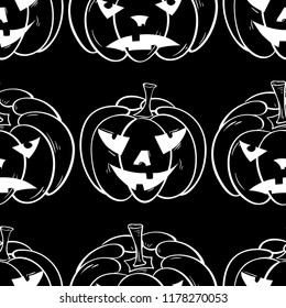 Halloween pumpkin pattern. Black and white seamless background for textile, wallpapers and fabrics. Vector illustration