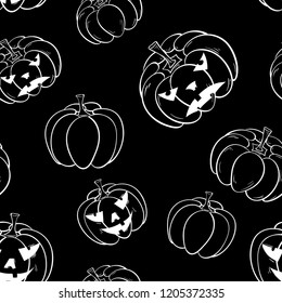 Halloween pumpkin pattern. Black and white seamless background for textile, wallpapers and fabrics. Vector illustration