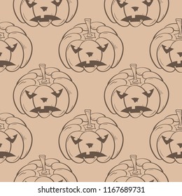 Halloween pumpkin pattern. Brown beige seamless background for textile, wallpapers and fabrics. Vector illustration