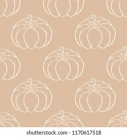 Halloween pumpkin pattern. Brown beige seamless background for textile, wallpapers and fabrics. Vector illustration