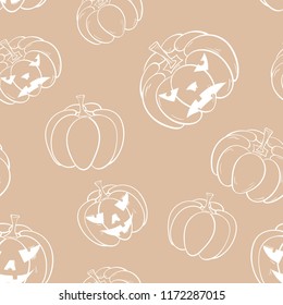Halloween pumpkin pattern. Brown beige seamless background for textile, wallpapers and fabrics. Vector illustration