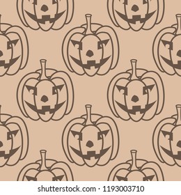 Halloween pumpkin pattern. Brown beige seamless background for textile, wallpapers and fabrics. Vector illustration