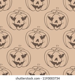 Halloween pumpkin pattern. Brown beige seamless background for textile, wallpapers and fabrics. Vector illustration