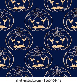 Halloween pumpkin pattern. Golden blue seamless background for textile, wallpapers and fabrics. Vector illustration