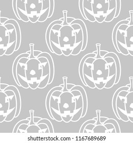 Halloween pumpkin pattern. Gray and white seamless background for textile, wallpapers and fabrics. Vector illustration