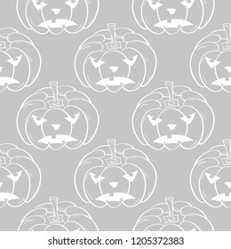 Halloween pumpkin pattern. Gray and white seamless background for textile, wallpapers and fabrics. Vector illustration