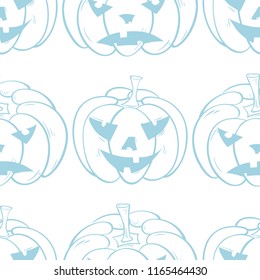 Halloween pumpkin pattern. Navy blue and white seamless background for textile, wallpapers and fabrics. Vector illustration
