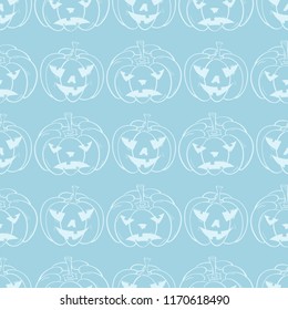 Halloween pumpkin pattern. Navy blue and white seamless background for textile, wallpapers and fabrics. Vector illustration