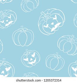 Halloween pumpkin pattern. Navy blue and white seamless background for textile, wallpapers and fabrics. Vector illustration