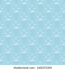 Halloween pumpkin pattern. Navy blue and white seamless background for textile, wallpapers and fabrics. Vector illustration