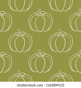 Halloween pumpkin pattern. Olive green seamless background for textile, wallpapers and fabrics. Vector illustration