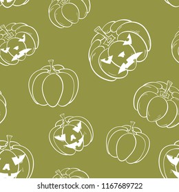 Halloween pumpkin pattern. Olive green seamless background for textile, wallpapers and fabrics. Vector illustration