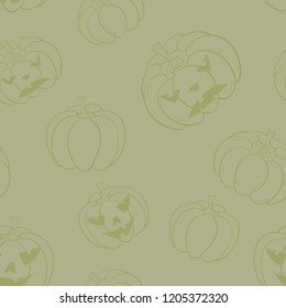 Halloween pumpkin pattern. Olive green seamless background for textile, wallpapers and fabrics. Vector illustration