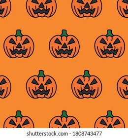 Halloween Pumpkin Pattern On Orange Background. 