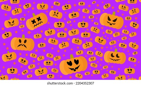Halloween pumpkin pattern on violet background.