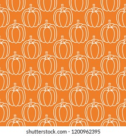 Halloween pumpkin pattern. Orange and white seamless background for textile, wallpapers and fabrics. Vector illustration