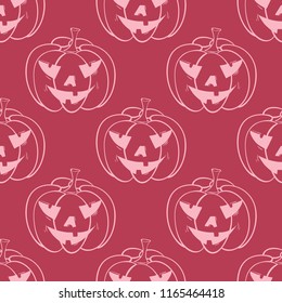 Halloween pumpkin pattern. Pink beige seamless background for textile, wallpapers and fabrics. Vector illustration