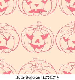 Halloween pumpkin pattern. Pink beige seamless background for textile, wallpapers and fabrics. Vector illustration