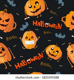 Halloween pumpkin pattern. Pumpkins with different emotions.