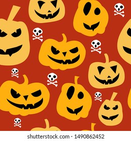 Halloween with pumpkin pattern seamless scary face event and skeleton