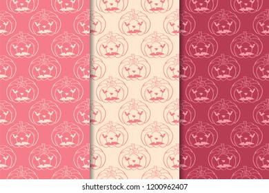 Halloween pumpkin patterns. Cherry red seamless backgrounds for textile, wallpapers and fabrics. Vector illustration