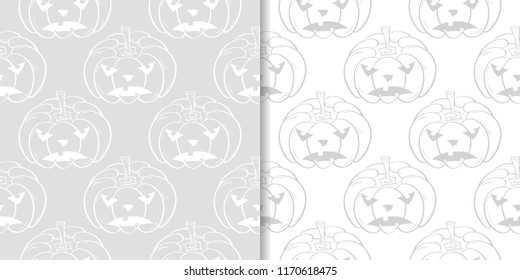 Halloween pumpkin patterns. Gray seamless backgrounds for textile, wallpapers and fabrics. Vector illustration