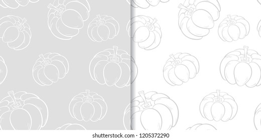 Halloween pumpkin patterns. Gray seamless backgrounds for textile, wallpapers and fabrics. Vector illustration