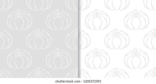 Halloween pumpkin patterns. Gray seamless backgrounds for textile, wallpapers and fabrics. Vector illustration