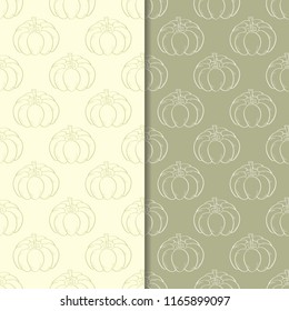 Halloween pumpkin patterns. Olive green seamless backgrounds for textile, wallpapers and fabrics. Vector illustration