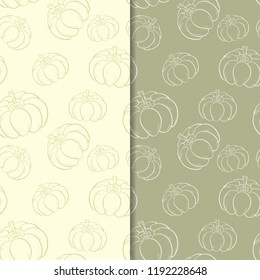 Halloween pumpkin patterns. Olive green seamless backgrounds for textile, wallpapers and fabrics. Vector illustration