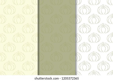 Halloween pumpkin patterns. Olive green seamless backgrounds for textile, wallpapers and fabrics. Vector illustration