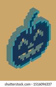 Halloween pumpkin pixel art. Colorful layers make an illusion of 3d form. Vector illustration.