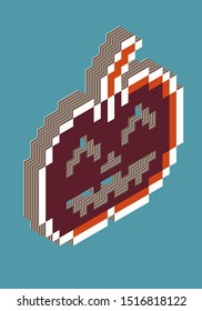 Halloween pumpkin pixel art. Colorful layers make an illusion of 3d form. Vector illustration.